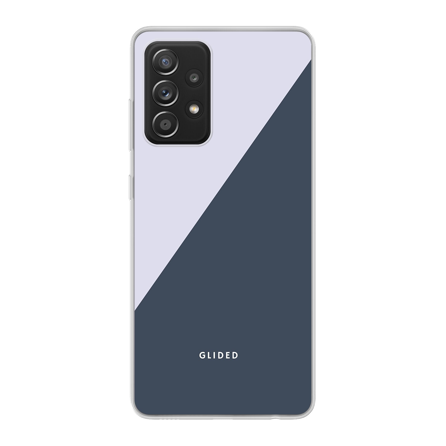 Edge Handyhülle für Samsung Galaxy A52 in Grau und Weiß, elegant und modern mit präzisen Aussparungen.